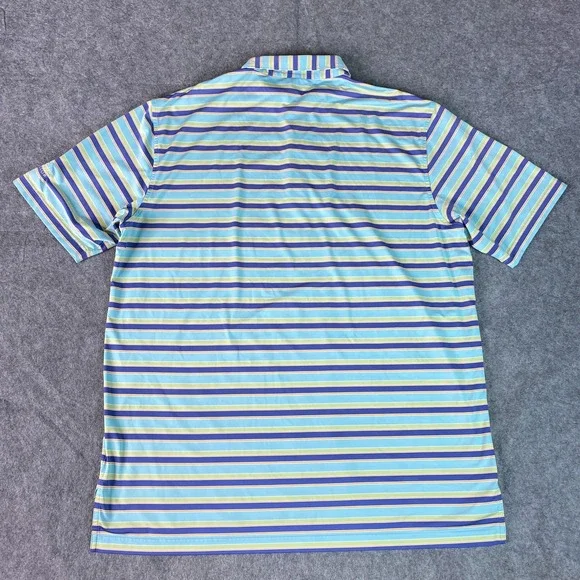 Peter Millar Polo Shirt Mens XL Blue Green Yellow Stripe Summer Comfort Golf - Picture 9 of 12